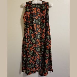 LuLaRoe Joy Duster XS Black Orange Floral Slits